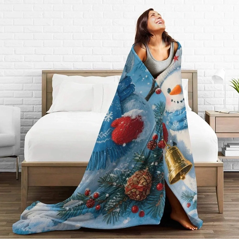 Winter Wonderland Snowman Blanket - Blue and Red